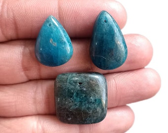 91Cts. Front To Back Drill , Apatite Cabochon , Natural Neon Blue Apatite Stone Loose Gemstone Polished Apatite Crystal For Jewelry Making