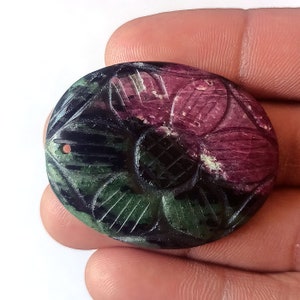 Top Quality Carving Ruby Zoisite Carving, Natural Ruby Zoisite Carving Wire Wrapped pendant , Gemstone , Handmade, 45X36X7 mm 133CTS image 1