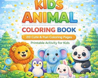 Libro para colorear de animales para niños / 20 páginas para colorear / Actividad imprimible para niños