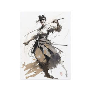 Onna-musha Samurai Warrior Painted with Watercolors