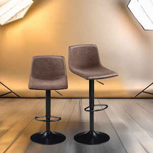 Bar Stools Set of 2, Adjustable Swivel counter chair, Leather Counter Height Stools, bar stools with backs for Kitchen, Dining – Brown, Grey
