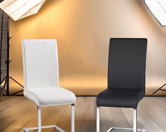 Leather dining chairs - High back chairs - Kitchen chairs - Metal legs dining chairs - Black, white, Grey dining chairs - Set of 2 Chairs