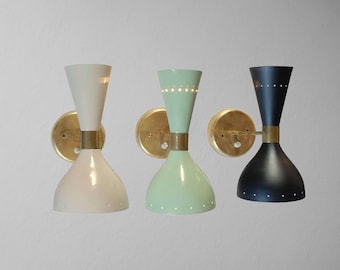 Pair of Wall Sconce - Italian Wall Sconce Light - Pivot Shade Stilnovo Style - Modern Brass Vanity Light  - Bedroom Mid Century Wall Sconce