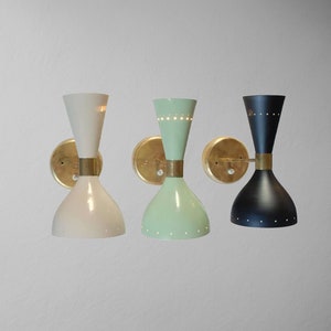 Pair of Wall Sconce - Italian Wall Sconce Light - Pivot Shade Stilnovo Style - Modern Brass Vanity Light  - Bedroom Mid Century Wall Sconce