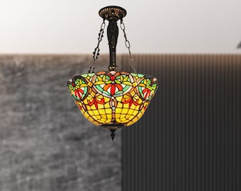 Vintage Tiffany Ceiling Light, Flush Mount Fixture, Pendant Light for Kitchen Island, Stained Glass Lamp, Chandelier for Bedroom,Living Room