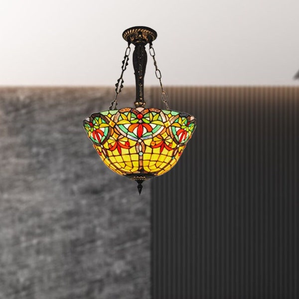 Vintage Tiffany Ceiling Light, Flush Mount Fixture, Pendant Light for Kitchen Island, Stained Glass Lamp, Chandelier for Bedroom,Living Room