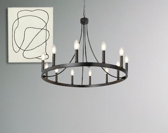 Industrial Wagon Wheel Chandelier, Pendant Light for Kitchen Island, Large Farmhouse Fixture, Ceiling Light For Living Room, Bedroom, Office
