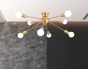 Modern Gold Sputnik Chandelier, Pendant Light for Kitchen Island, Mid Century Gold Light, Ceiling Fixture For Living Room, Bedroom,Office