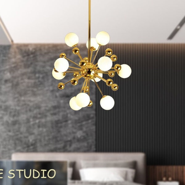 11 Lights Postmodern Chandelier, Globe Pendant Light, Frosted Glass Pendant Lamp, Sputnik Light Fixture, For Living Room, Kitchen, Bedroom