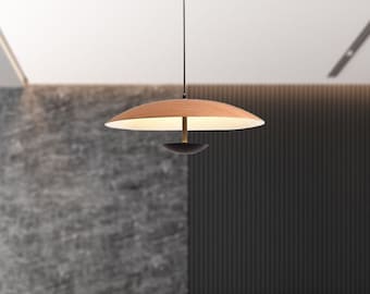 Modern UFO Chandelier, Modern Hanging Light, Pendant Light for Kitchen Island, Wooden Texture Light for Bedroom, Living Room, Office