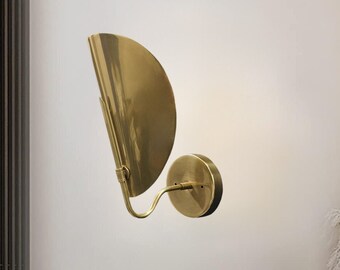 Raw Brass Wall Sconce, Italian Curved Wall Light, Modern Wall sconce, Vanity Light Fixture For Bedroom, Living Room, Kitchen, Entryway