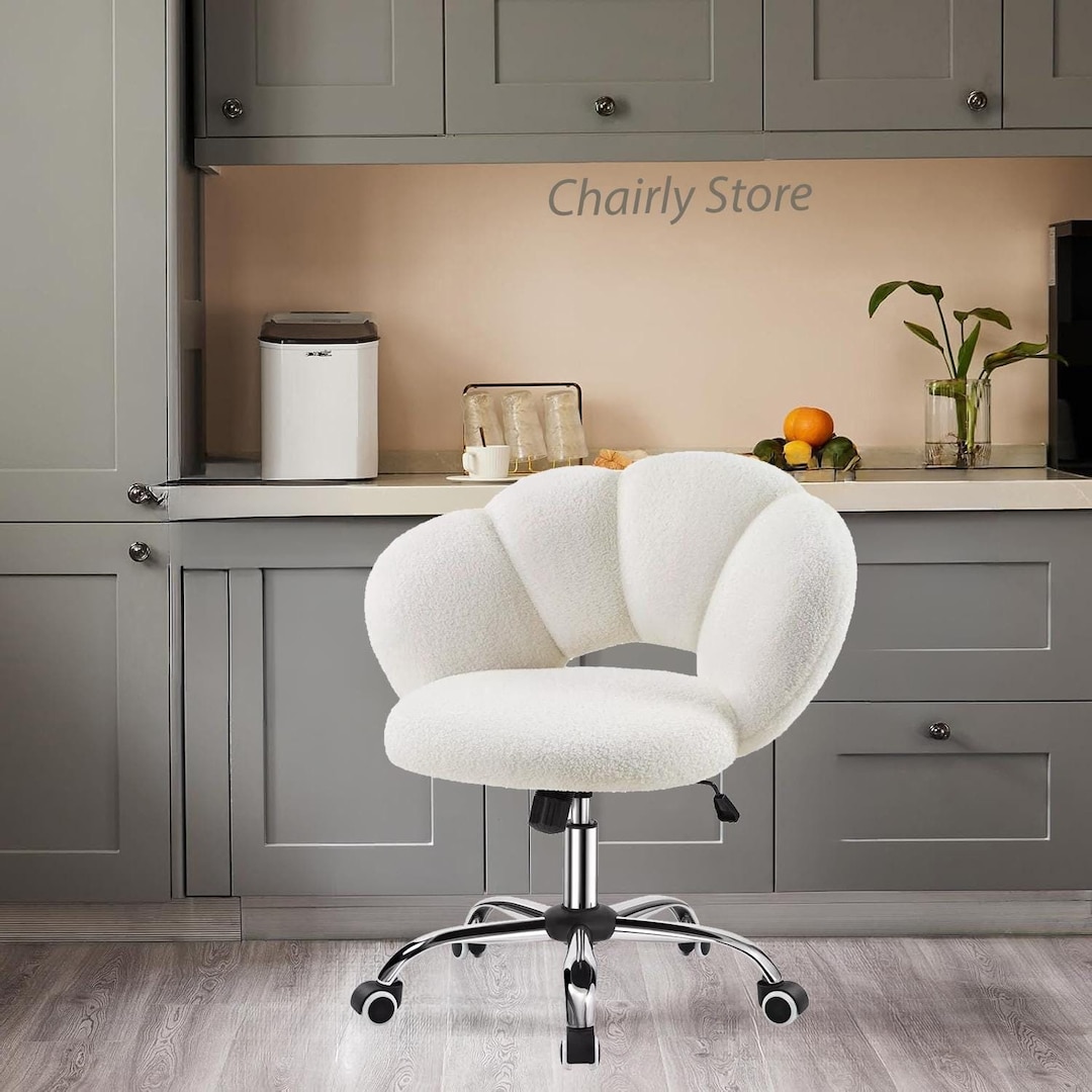 Boucle Desk Chair Cloudshaped Vanity Chair Adjustable Height Chair