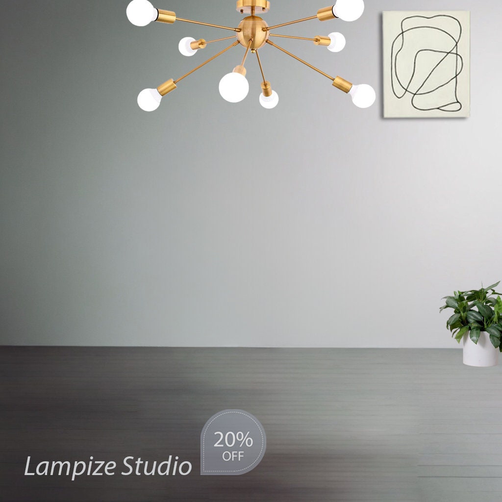 Modern Gold Sputnik Chandelier, Pendant Light for Kitchen Island, Mid ...
