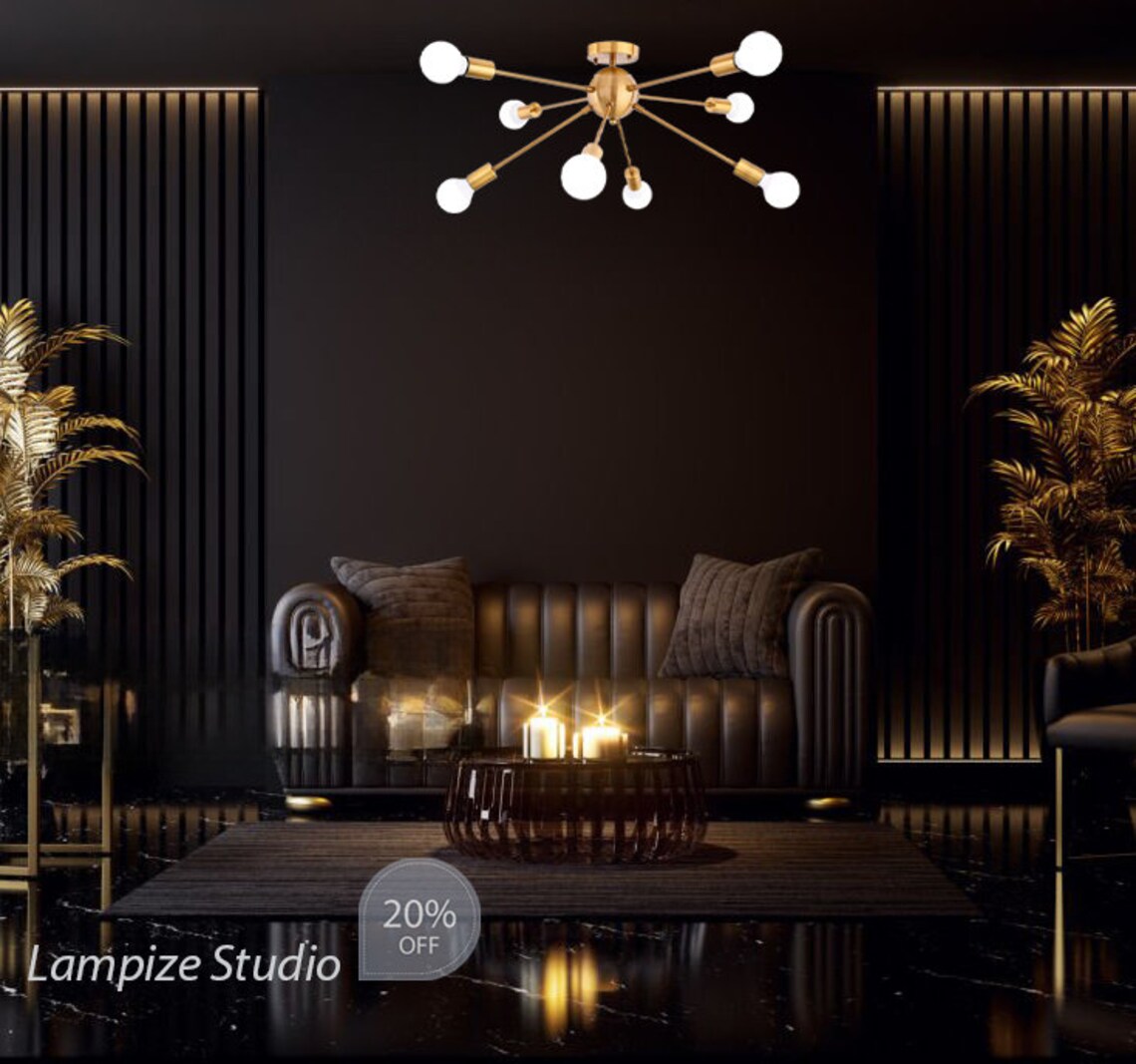 Modern Gold Sputnik Chandelier, Pendant Light for Kitchen Island, Mid ...