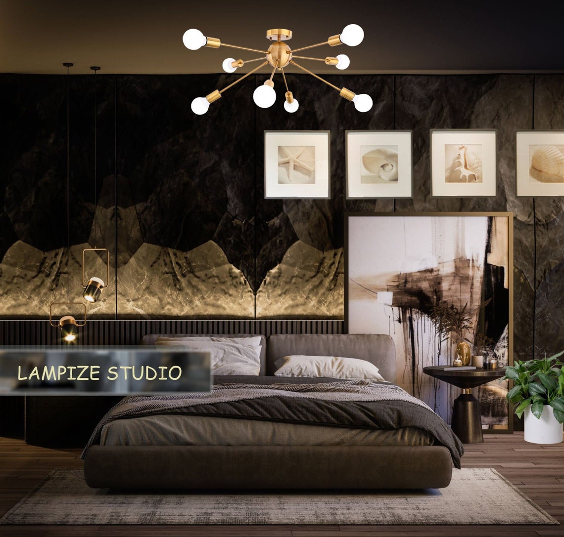 Modern Gold Sputnik Chandelier, Pendant Light for Kitchen Island, Mid ...