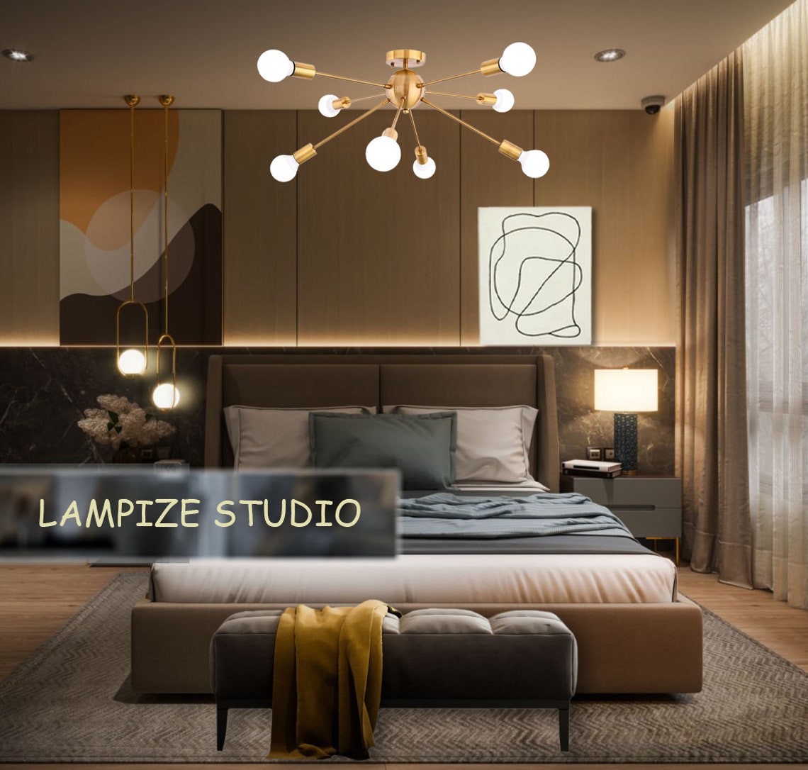 Modern Gold Sputnik Chandelier, Pendant Light for Kitchen Island, Mid ...