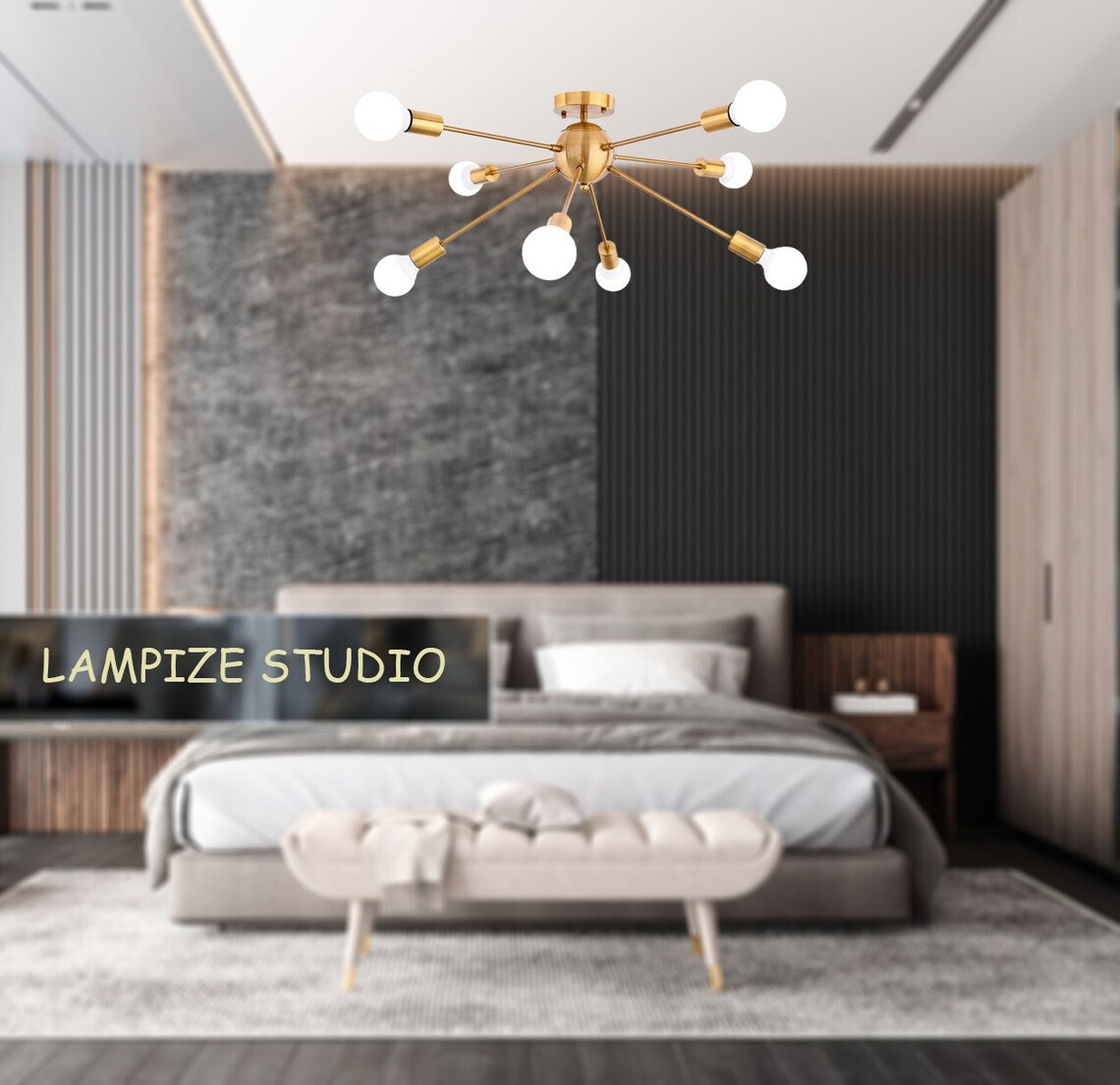 Modern Gold Sputnik Chandelier, Pendant Light for Kitchen Island, Mid ...