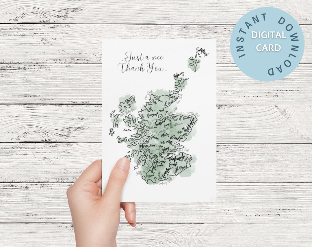 Scotland Map Thank You Card, Digital Download, Printable Map of