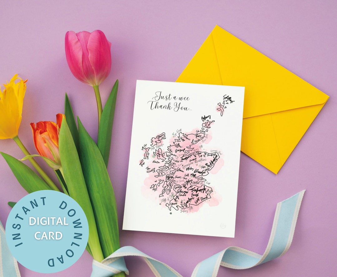 Scottish Thank You Card, Scotland Map Print, Scottish Greetings Card