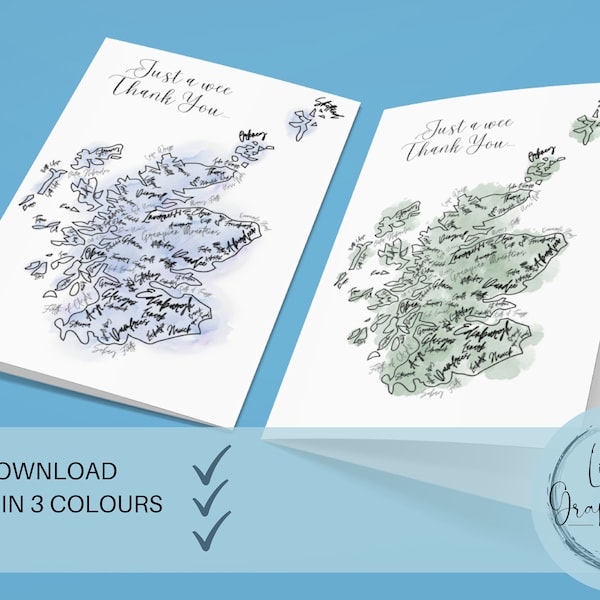Scotland Thank You Cards, Printable Map of Scotland, Thank You from Scotland, Gifts from Scotland, gifts for her, gifts for him, scotland