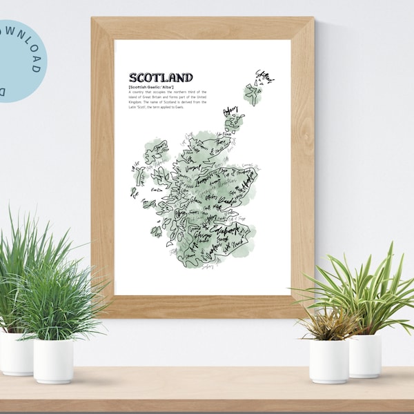 Impression de carte d'Ecosse, art de carte, affiche d'Ecosse, cadeaux d'Ecosse, oeuvre d'Ecosse, impressions écossaises, cadeau écossais, décor à la maison, impression unique