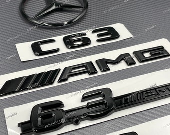 Gloss Black C63 6.3 AMG Star Emblem PACKAGE Badge Logo Sticker For Mercedes Benz W204