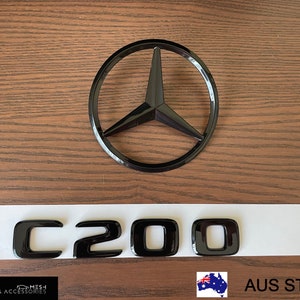 Gloss Black C200 Star rear boot logo emblem badge For Mercedes Benz Sedan Wagon W204 C204 W205 S205 W206