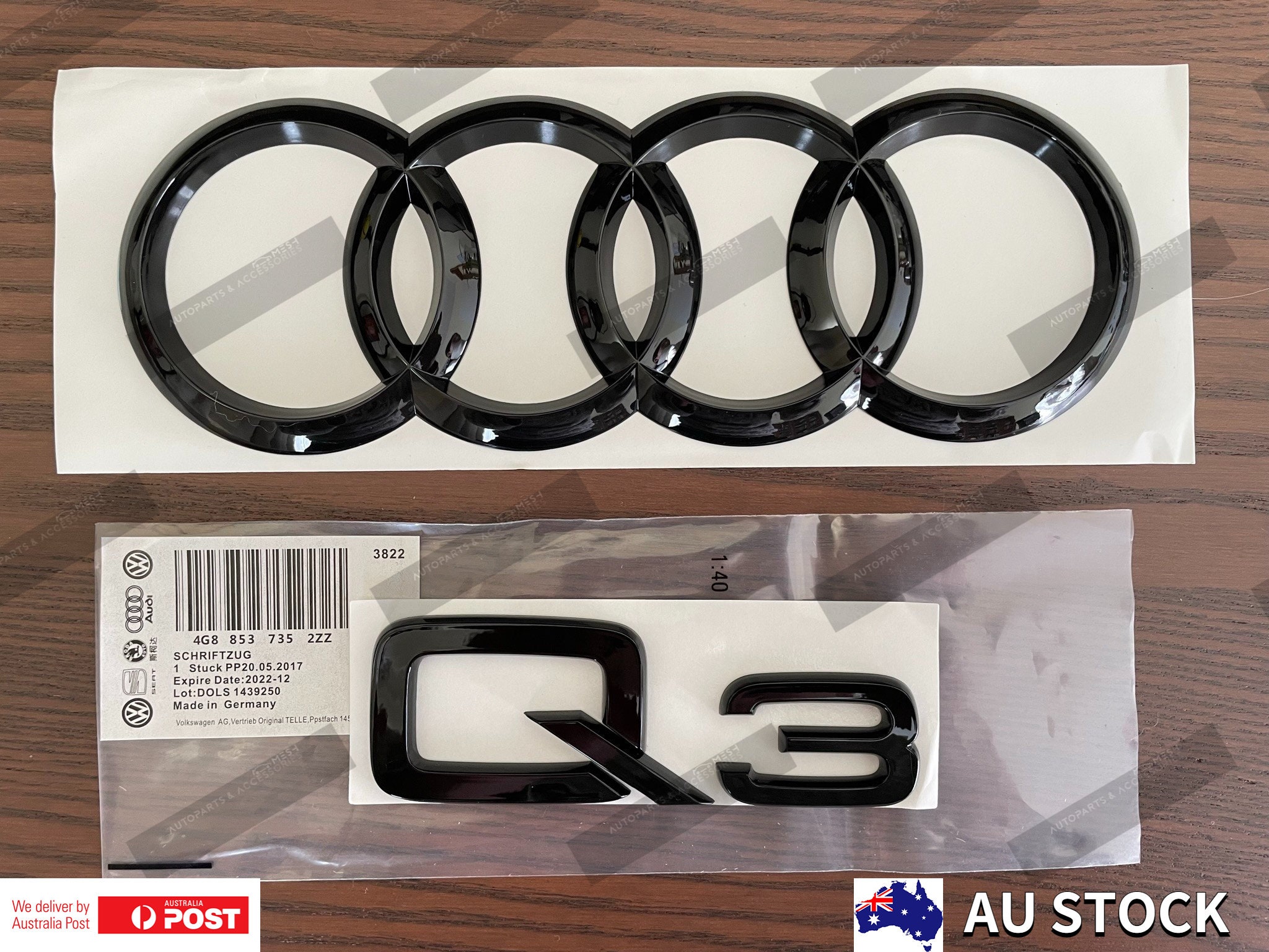 Audi Emblem Rings Front A6 A7 A8 Q2 Q8 Black Glossy 4H0853605CT94 Genuine  New
