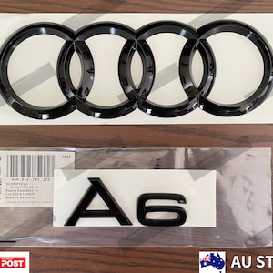 Gloss Black A6 Set Rear Boot Trunk Emblem Badge Sticker Audi Ring For Audi A6