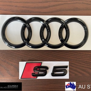Gloss Black S5 Rear Ring Set Boot Trunk Emblem Badge For Audi A5 S5