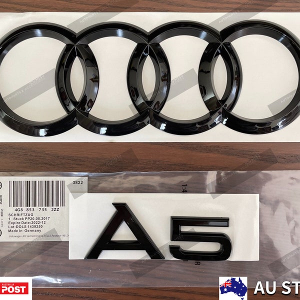 Gloss Black A5 Set Ring Rear Boot Trunk Emblem Badge Sticker For Audi A5
