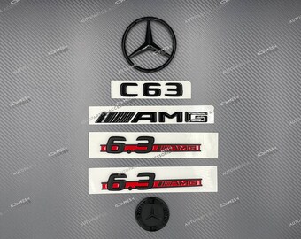 3D ABS C63S Auto Emblem Aufkleber - Chrom Schwarz Rot Design | Für Mercedes W205 W204 W203 | Hinten Stamm Logo