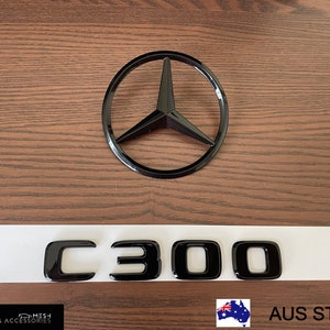 Insigne d'emblème de logo de coffre arrière C300 Star noir brillant pour Mercedes Benz berline W204 C204 W205 S205 W206