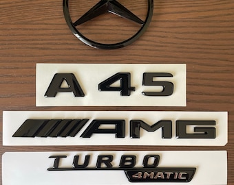 Gloss Black A45 AMG TURBO 4MATIC Rear Star Emblem PACKAGE replacement Badge For  Mercedes Benz W176