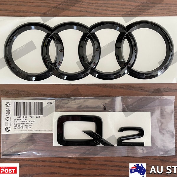 Glanz Schwarz Q2 Set Ring Hinten-Boot-Trunk-Emblem-Abzeichen-Aufkleber für Audi Q2