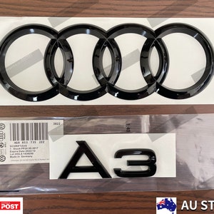 Emblema y logotipo para el maletero del Audi A3, color negro brillante