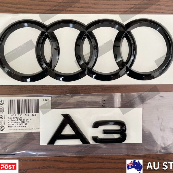 Gloss Black A3 Rear Set Boot Trunk Emblem Badge logo For Audi A3