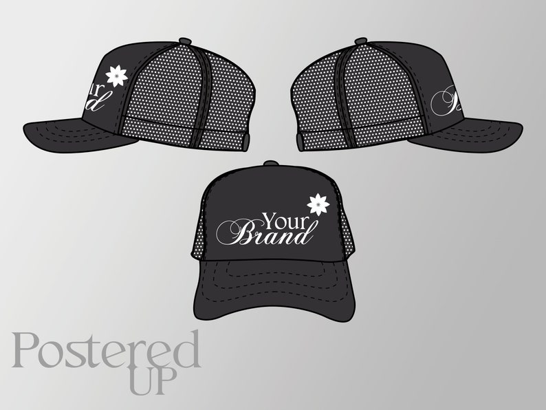 Trucker Hat Vector Mockup Template Adobe Illustrator Tech Pack Trucker ...