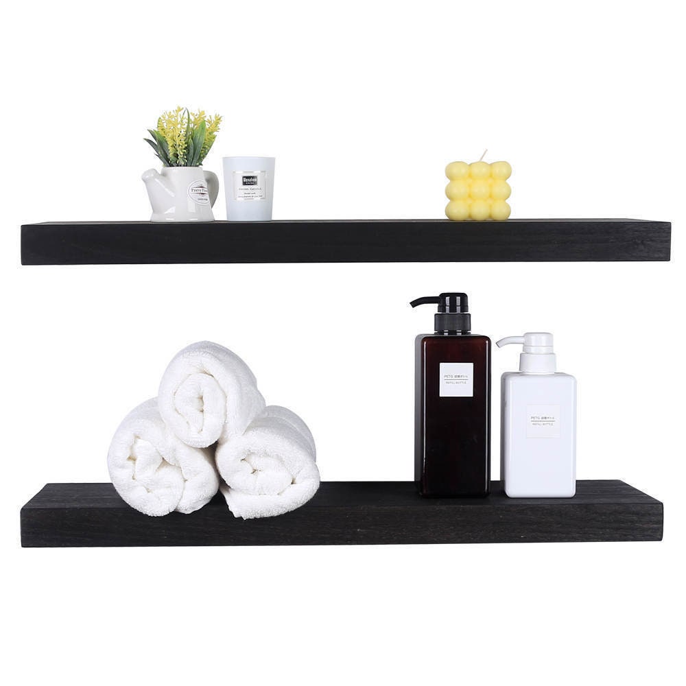 Set of 2 Rustic Solid Wood Floating Shelves 24 X 7 Inch Etsy