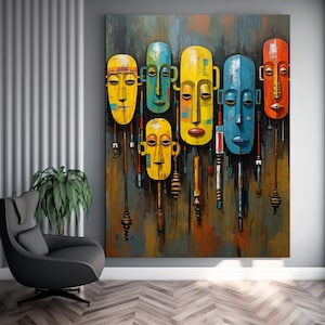 African Abstract Faces, African Face Symbols, African oil painting, African American Culture Wall Art, Modern Home Decor, Wall Art, gift