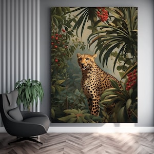 Wild Cat Wall Art, Cheetah Canvas Wall Decor, Jungle A cheetah looks at its Enemy, Wild Animals Art, Cheetah Canvas Painting, Wall Art, Gift