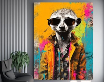 A Cool Raccoon Canvas Art, Funny Raccoon Wall Decor, Unique Wall Art, Animal Portrait, Pop Art, Banksy Wall Decor, Raccoon Wall Art, art