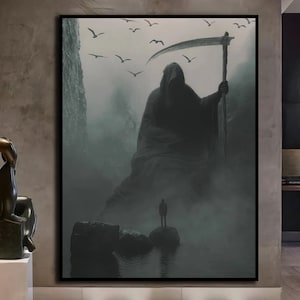 Grim Reaper Coming to Take Life, Huge Angel of Death Canvas Wall Decor, Black Grim Reaper Wall Painting, Home Gift, Black Home Theme, Art