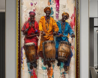 African Drummers Painting Colorful and Energetic Wall Decoration Ethnic Home Decoration large african canvas African Culture gift wall art