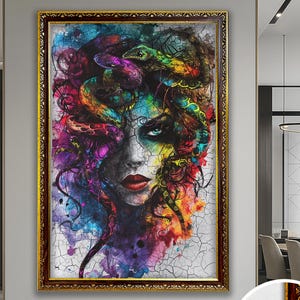Medusa Wall Art, Greek mythology wall Art, Woman with Snake Head Canvas Art, Colorful Medusa Wall Art, Medusa Greek Wall Decor, Wall Decor