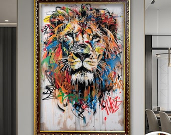 Lion Wall Decoration Lion Portrait Banksy Art Graffiti Wall Decoration Nursery Wall Art Office Decoration Lion Gift Wild Animal Decoration