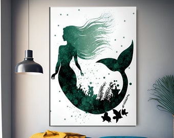 Mermaid Art for Living Room Mermaid Fantasy Wall Art Mermaid Dream Art Lover gifts Gift for her Large artwork Ready to hang art home decor