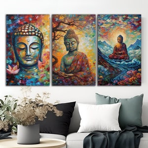 Buddha Wall Art, Buddha Canvas Wall Art, Buddha Wall Art Canvas Print, Colorful Buddha Canvas Wall Art, Meditation Wall Decor, Yoga Wall Art