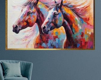 Colorful Horse Canvas Wall Art, Abstract Horse Painting, Framed Horse Artwork Modern Equine Decor, Large Horse Print Unique Horse Lover Gift