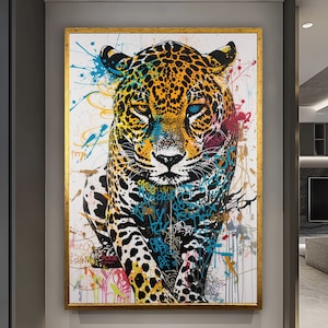 Banksy Leinwand Jaguar Wandkunst, Graffiti Wandkunst, Wandbild Zitat Leinwand Graffiti Leinwandkunst, Banksy Wandkunst, Longue Leinwand, Banksy Dekor